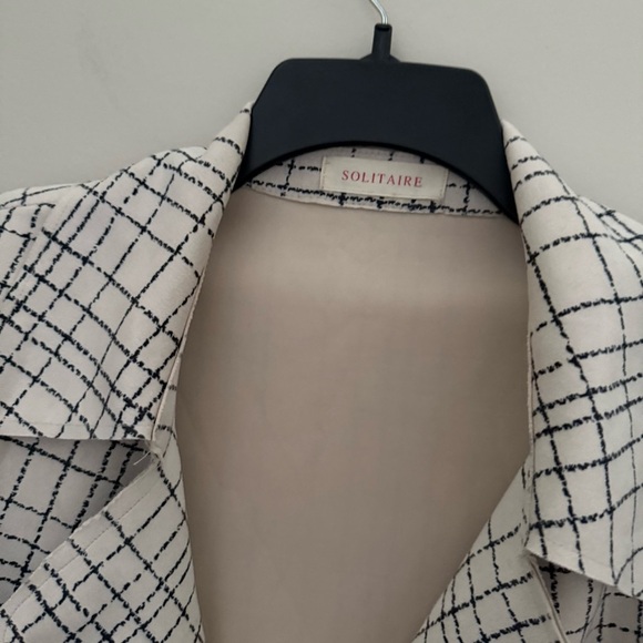 Anthropologie Solitaire Faux Suede Beige Plaid Belted Trench Coat - Picture 4 of 11